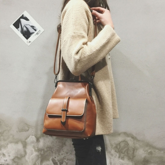 *NEW Cute Small Leather Backpack Crossbody Shoulder Purse Vintage Style Chic B… - Picture 6 of 14